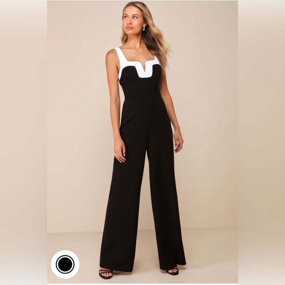 Lulu’s Flawless Choice Black Color Block Notched Sleeveless Jumpsuit